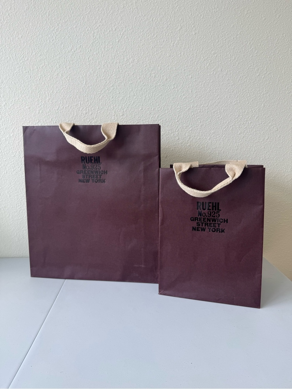Ruehl No.925 Dark Brown Paper Shopping Bags with Cream Handles